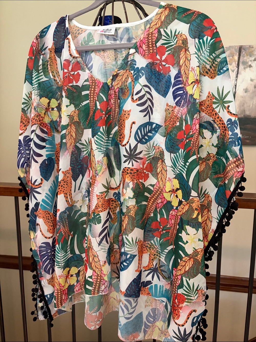 NEW Lulla Collection One Size Poly  Bright Jungle Themed Coverup Pom Poms